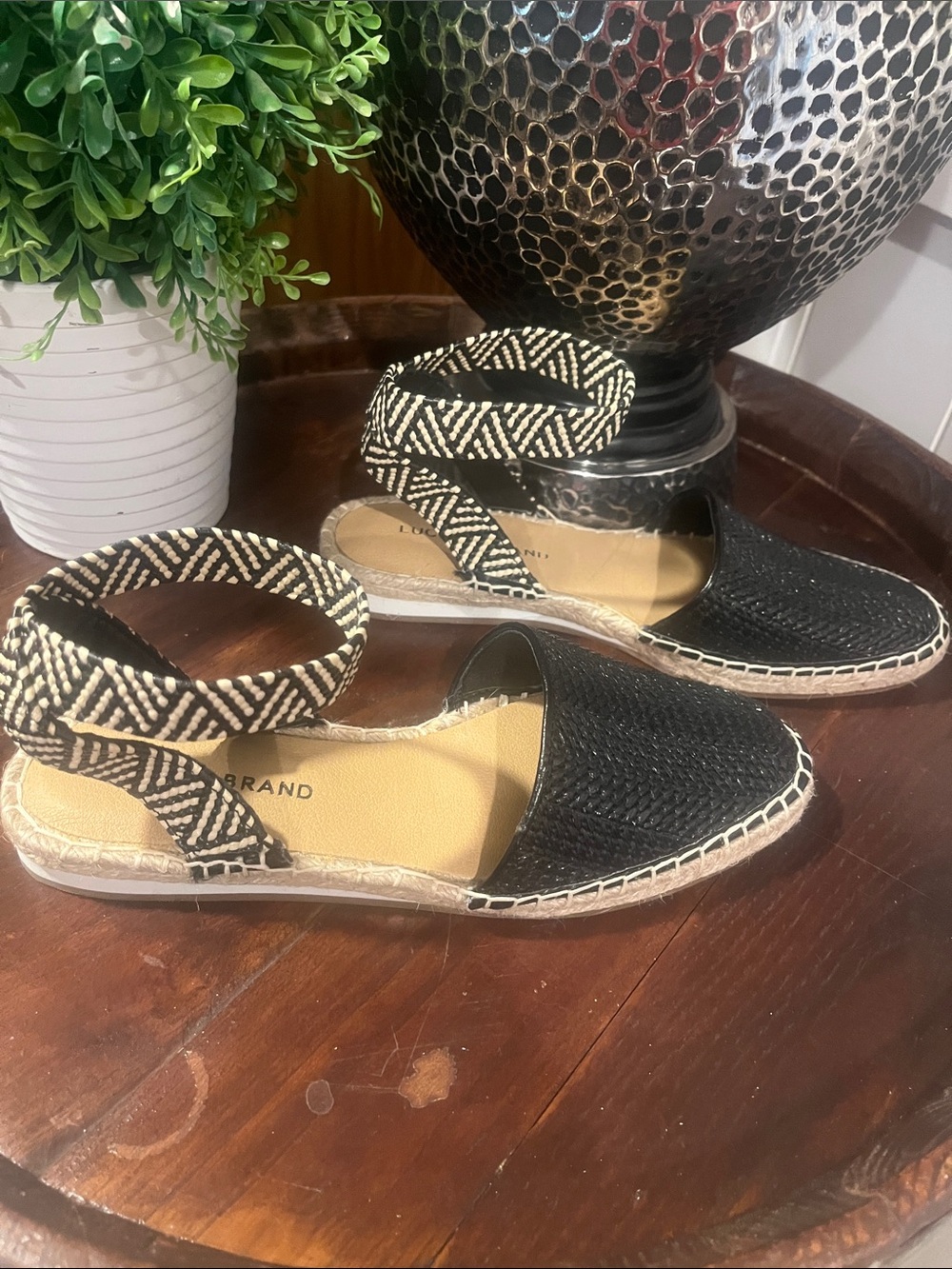 Lucky Brand Black Woven Espadrille Flats with Patterned Ankle Straps - Picture 2 of 10